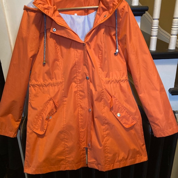 Jackets & Blazers - Bright Orange Hooded Rain Jacket